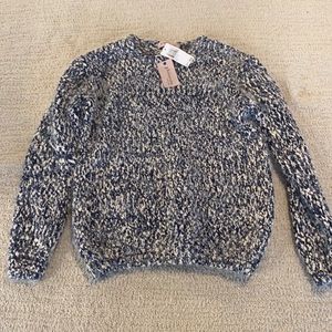Women’s Philosophy Fuzzy Sweater, Size Small, Blue and White Multi, NWT